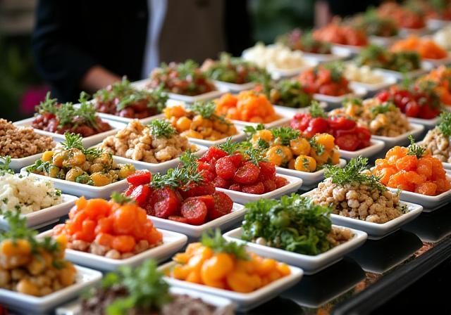 Beautifully arranged Korean food for a catering event